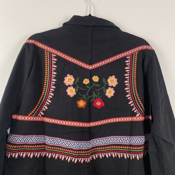 Billy T Floral Embroidered Denim Snap Jacket Size Medium Black Studded - Picture 7 of 9